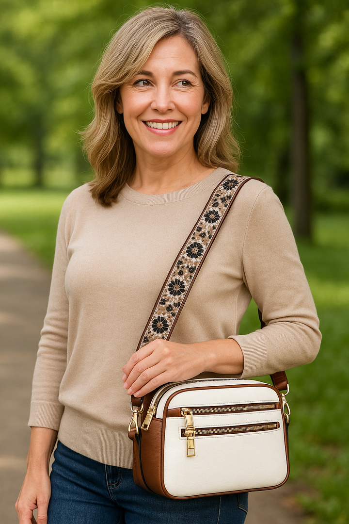 Camille – Elegantní kožená kabelka přes rameno s praktickým uspořádáním