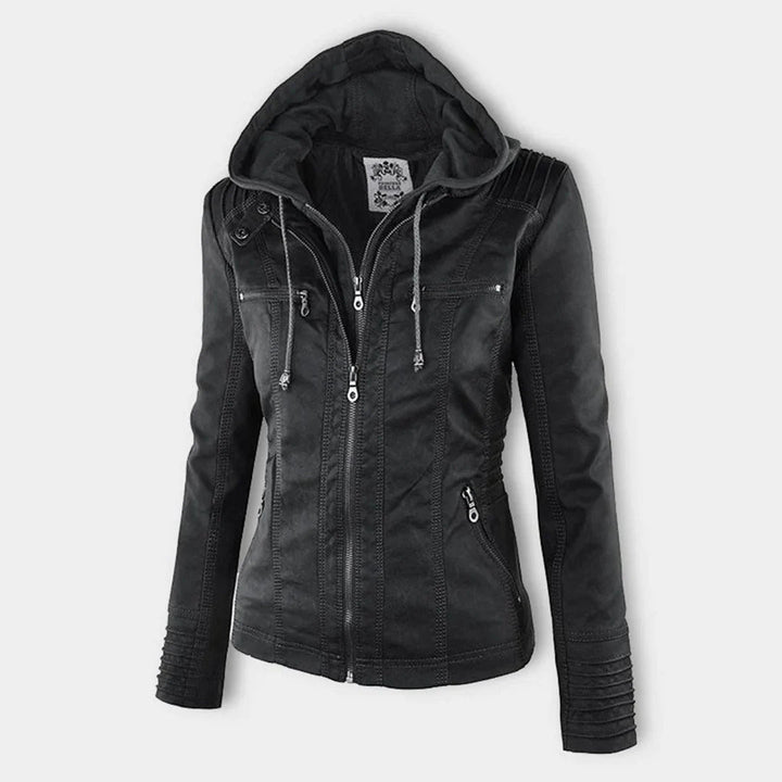 Ivory - Women's Weather-Resistant Leather Jacket with Hood