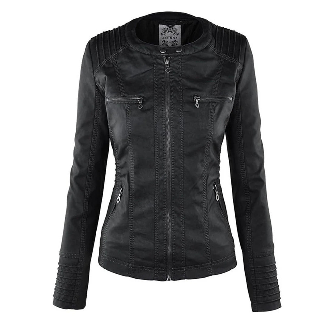 Ivory - Women's Weather-Resistant Leather Jacket with Hood