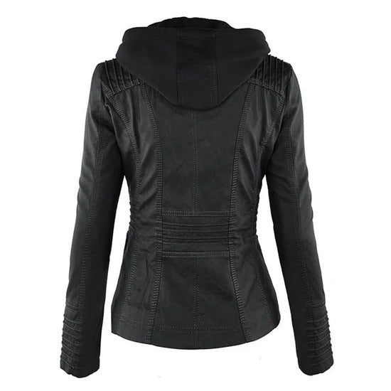 Ivory - Women's Weather-Resistant Leather Jacket with Hood