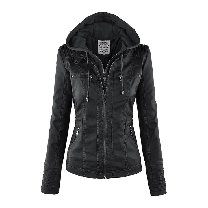 Ivory - Women's Weather-Resistant Leather Jacket with Hood