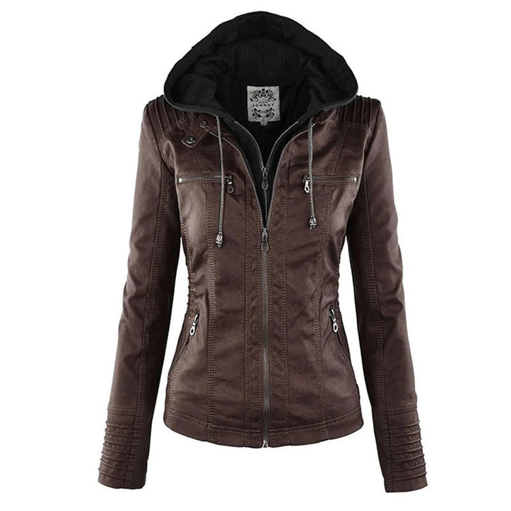 Ivory - Women's Weather-Resistant Leather Jacket with Hood