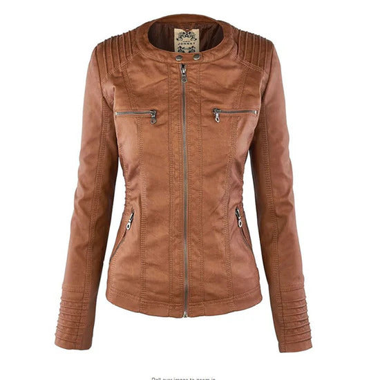Ivory - Women's Weather-Resistant Leather Jacket with Hood