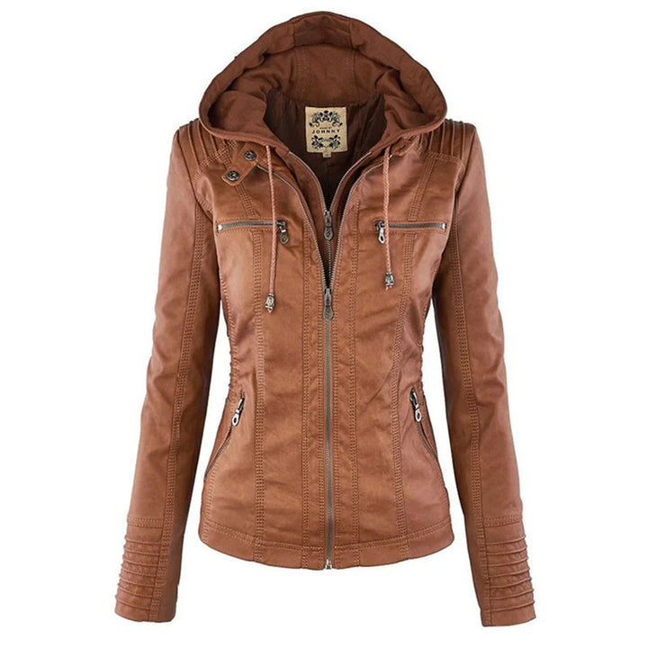 Ivory - Women's Weather-Resistant Leather Jacket with Hood