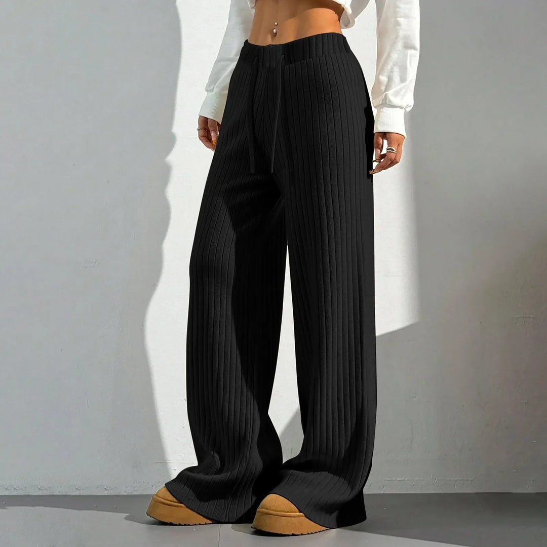 Natállie – Dámské žebrované kalhoty s širokými nohavicemi